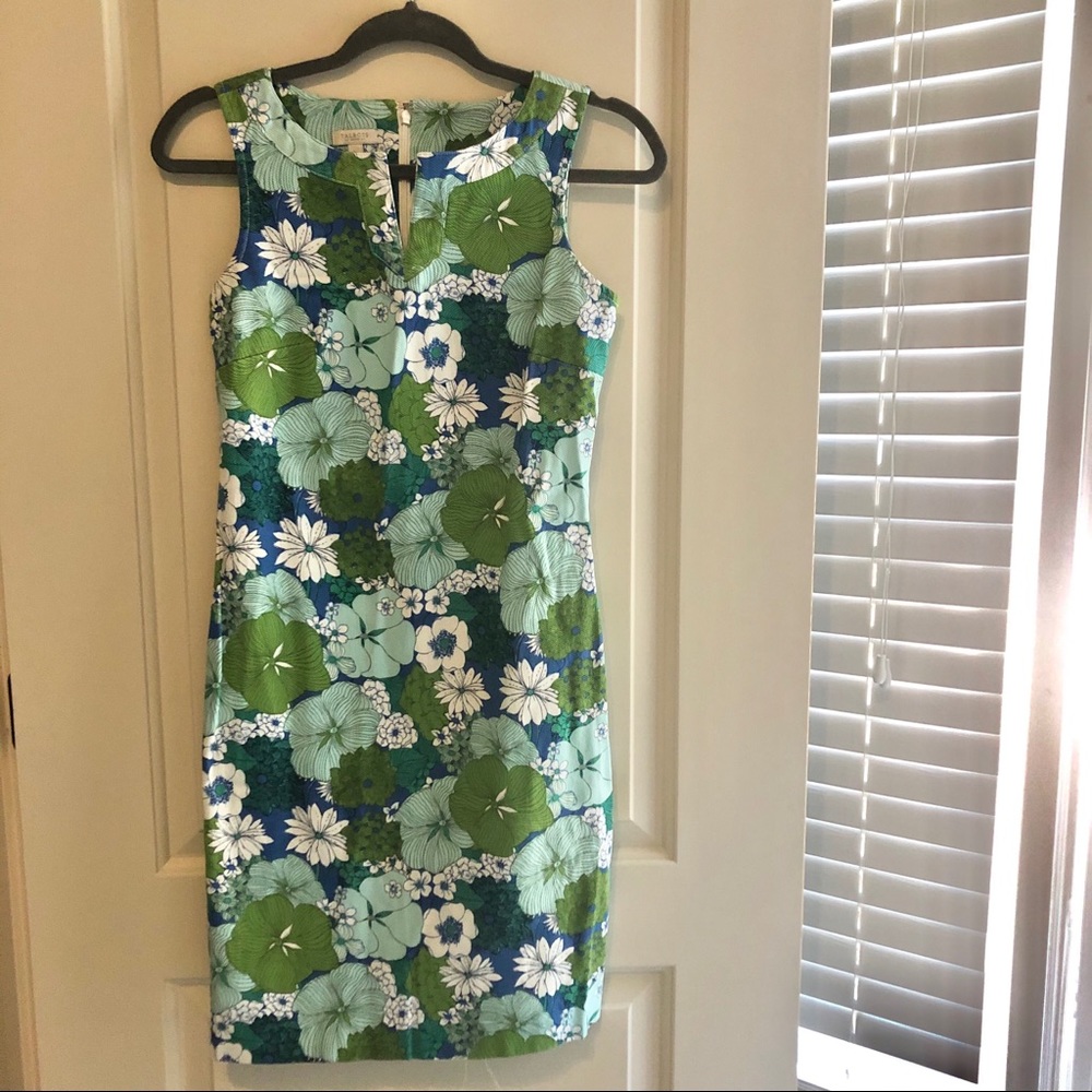 Talbots Petites sheath dress, blue/green floral